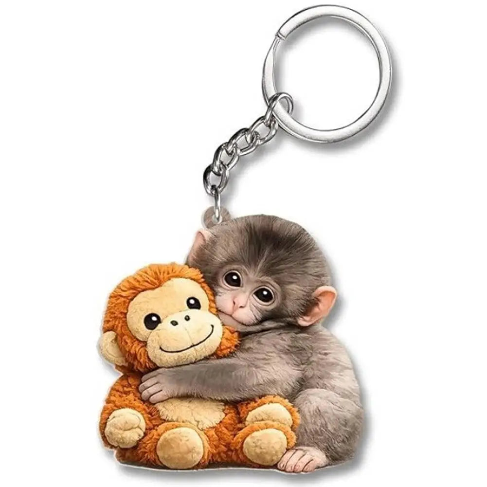 Funny Monkey Design Series Keyring For Backpack Purse Keys Cute Handmade Crochet Punch Monkey Keychain 2D Keyring Llavero 열쇠고리
