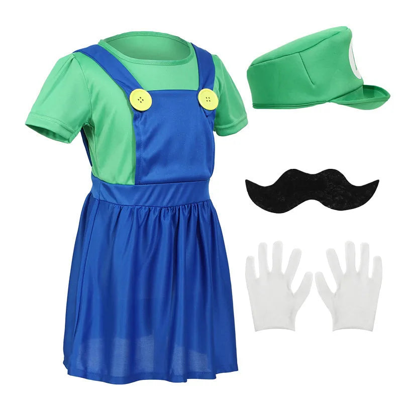 Cartoon Game Dress Fun Holiday Cosplay Jumpsuit Brother Mask Set Halloween Party Performance Costume