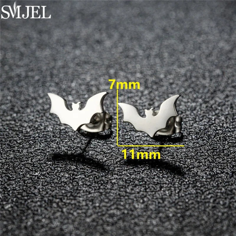 Punk Halloween Earring Black Stainless Steel Ghost Pirate Skull Stud Earrings Women Men Goth Pumpkin Spider Bat Ear Jewelry Gift
