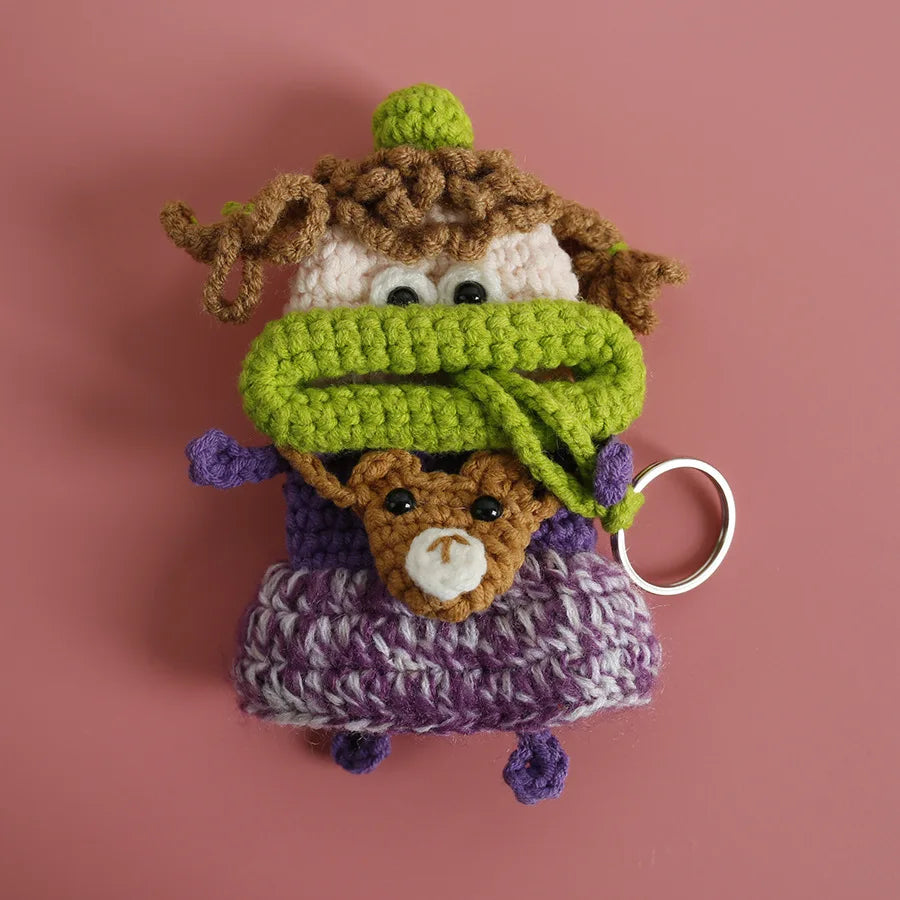 Funny Crochet Keychains Knitting Cute Sausage Mouth Doll Key Holder Knitted Storage Bag Keyrings For Car Keys Wholesale Custom