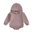 0-24months Baby Hooded Romper Long Sleeve Front Pocket Solid Color Bodysuit For Newborn Boys And Girls Spring Autumn Playsuit