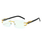 Fashion Rimless Sunglasses Women Men Cheetah Decoration Rectangular Brand Designer Sun Glasses