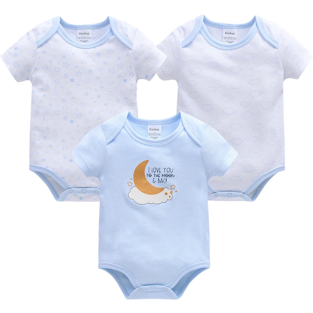 New Baby Boy Clothes Summer 100%Cotton Blue Grey Tie Print Three Piece Short Sleeve Bodysuit Pants vetements bebe For 0-12M