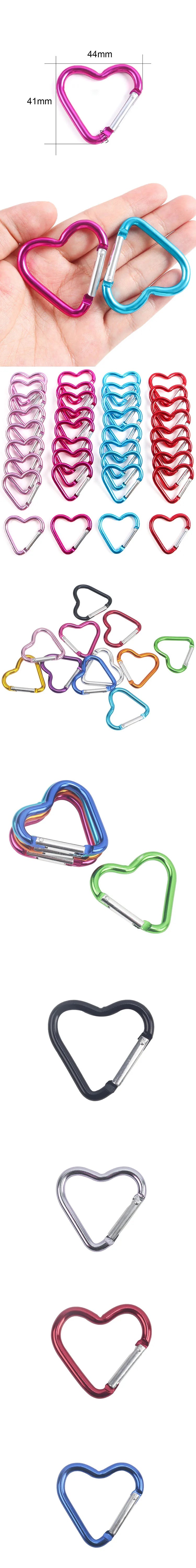 10PCS Carabiner Keychain Clip Heart-shaped Aluminum Small Carabiners Tactical Clips Outdoor Tools Water Bottle Keyring HWXGJ04