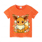 Pokemons Cotton T-Shirt Pikachu Eevee Cartoon Anime Tees Classic Game Fashion Printed Tops Summer Breathable Casual Clothes Gift