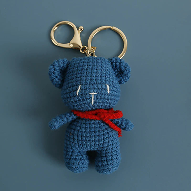 Cute Small Bear Doll Keychain For Couple Gifts Handmaking Crochet Cartoon Bear Keychain Knitting Animal Doll Custom Accessories