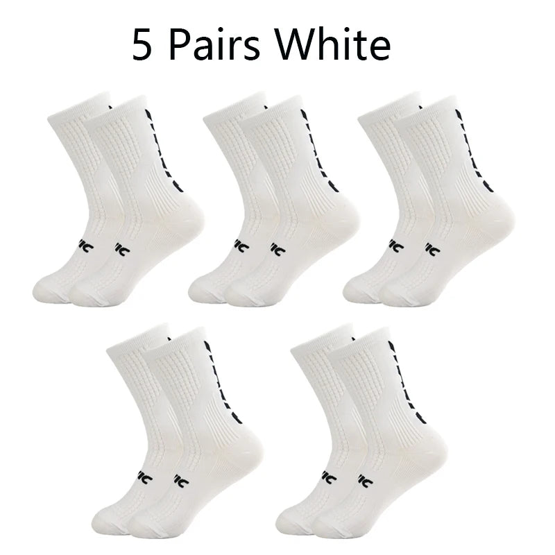 5 Pairs Cycling Socks Men Letter Breathable Bicycle Sport Running Socks Mid Tube Compression Outdoor Racing MTB Road Bike Socks