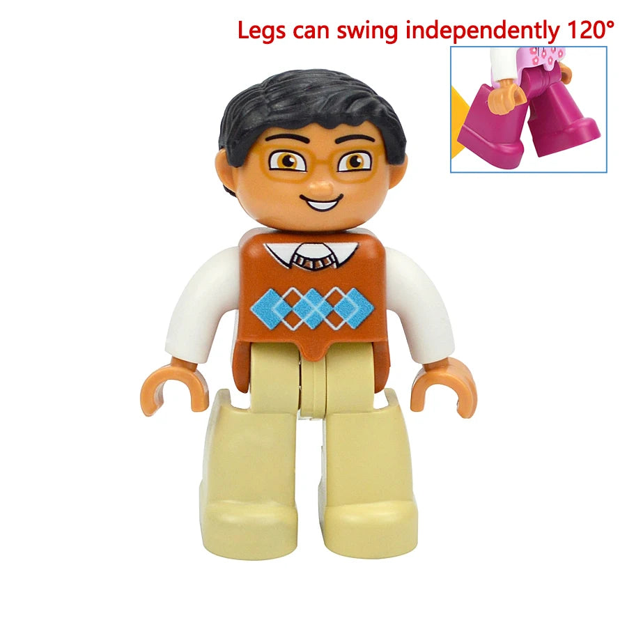 Big Size Figures Building Block Doll Family Farmer Pirate Worker Doctor Policemen Large Brick Compatible Build House Duploes Toy