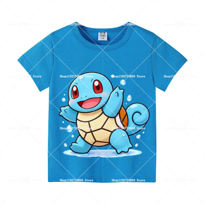 Pokemons Cotton T-Shirt Pikachu Eevee Cartoon Anime Tees Classic Game Fashion Printed Tops Summer Breathable Casual Clothes Gift