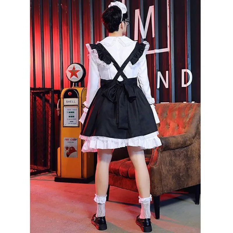 Women Maid Outfit Lolita Cosplay Cute Sexy Erotic Kawaii Cafe Costume Black White Men Uniform Apron Dress Cute Bowknot Mucama
