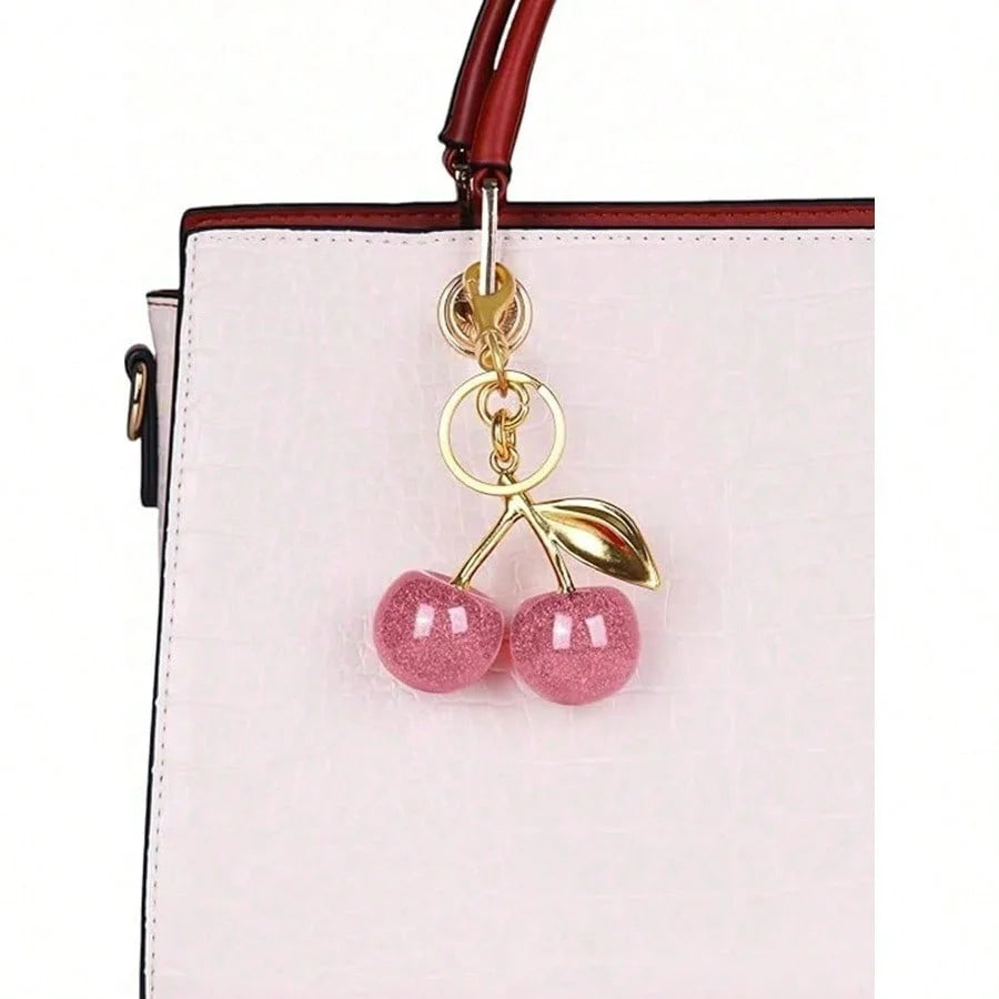Unique Shiny Cherry Shaped Pendant, New Cherry Crystal Pendant, Keychain Pendant, Cherry Decor Keychain With Clasp, Shiny Resin Product, Suitable As Bag Accessory, Suitable For Women Handbag