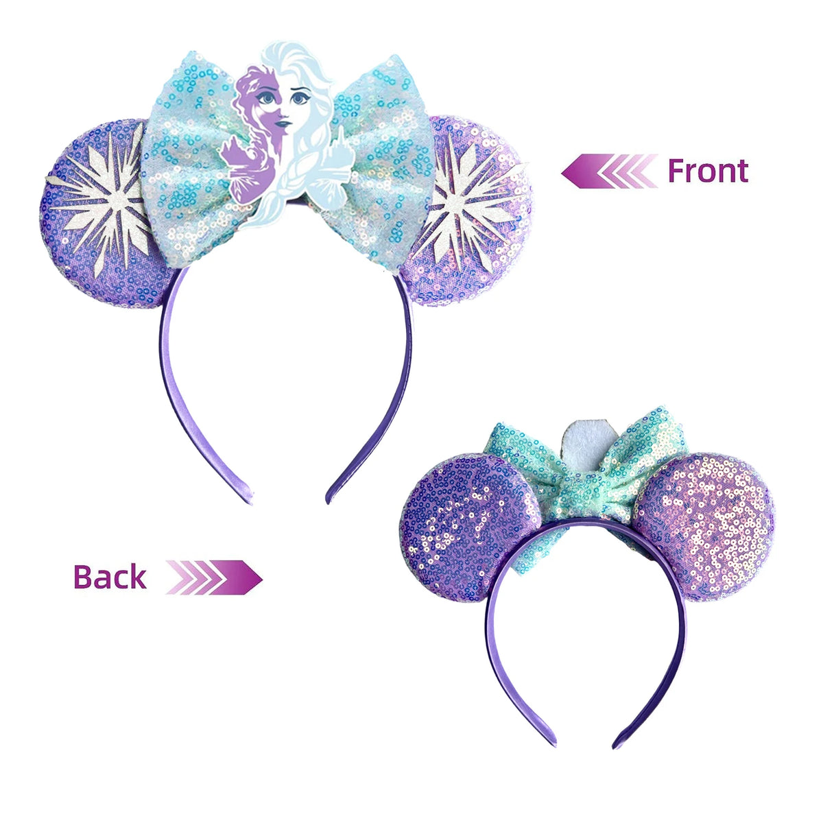 Frozen Elsa Mickey Mouse Ear Headband Sparkling Purple Bow Hair Hoops for Party Valentine Day Gift Holiday Hair Accessories
