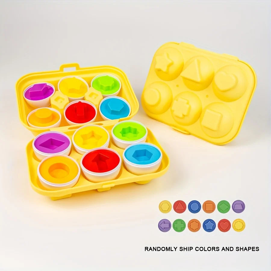 6/12pcs Color and Shape Matching Toys, Simulated Egg Shapes with Storage Box - Geometric Shape & Color Learning Toy Set for Kids