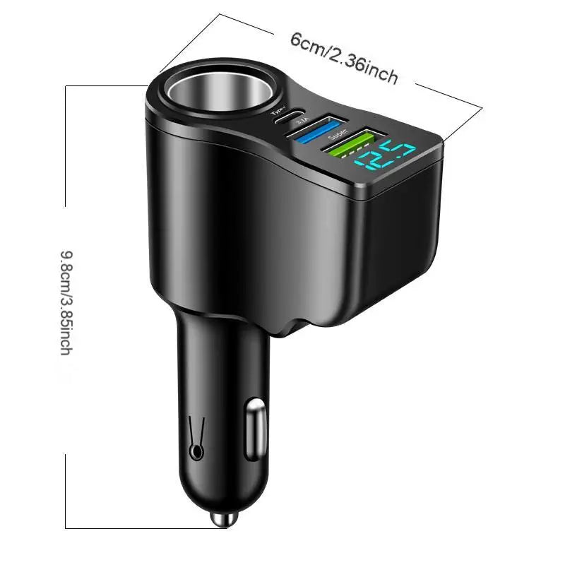 New digital display car fast charging dual USB car charger car one to three cigarette lighter 66W car multifunctional charger