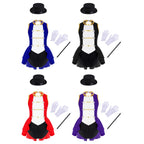 Girls Ringmaster Magician Costume Long Sleeve Leotard Circus Dress Halloween Lion Tamer Theme Carnival Party Fancy Dress Up