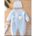 All Seasons Cute Infant Newborn Baby Romper Baby Boy Girl Cartoon Bear Cotton Jumpsuit with Hat