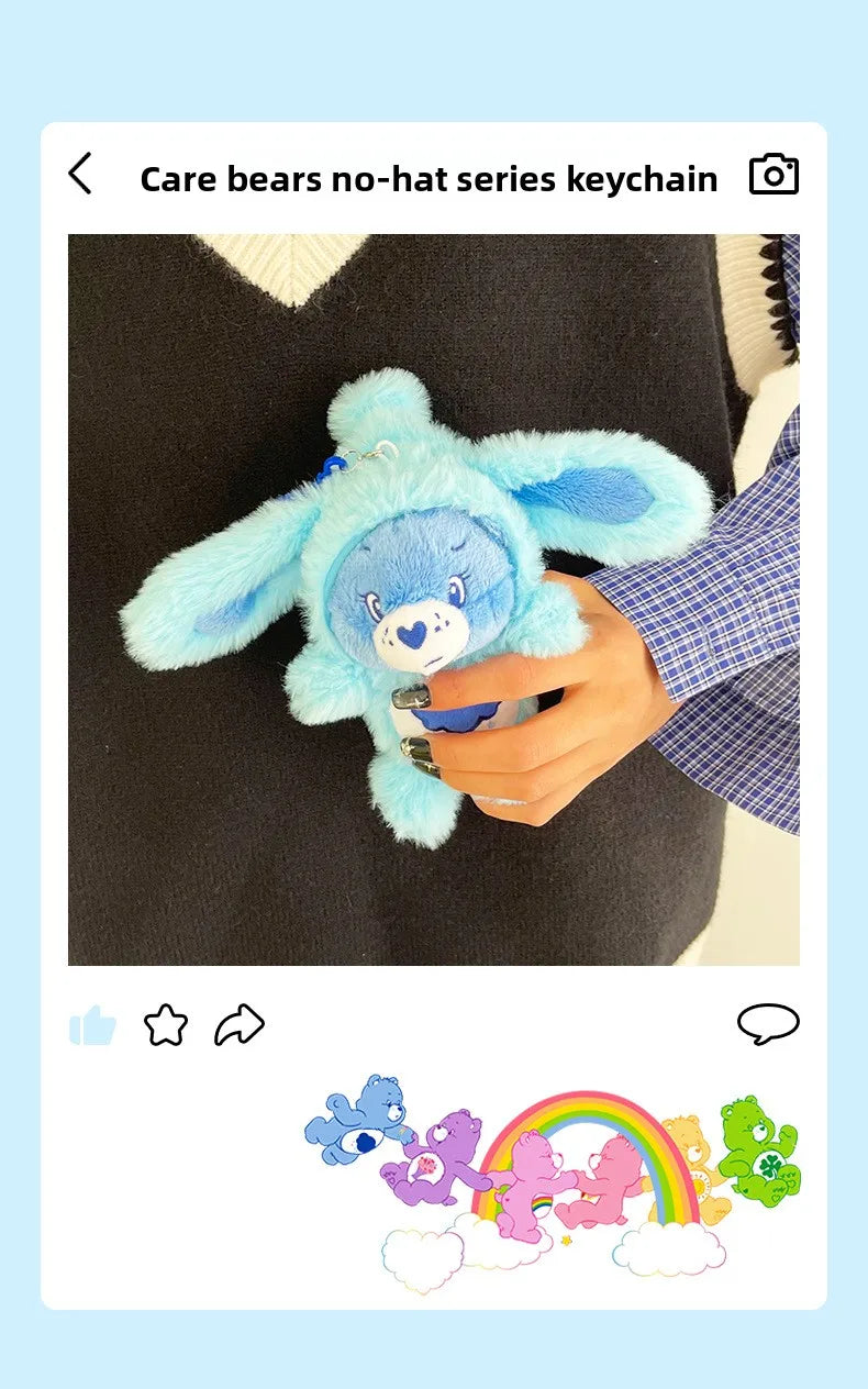 Cute Carebears Plush Keychain Rabbit Hat Key chain Rainbow Bear Doll Schoolbag Doll Birthday Gift Room Decor