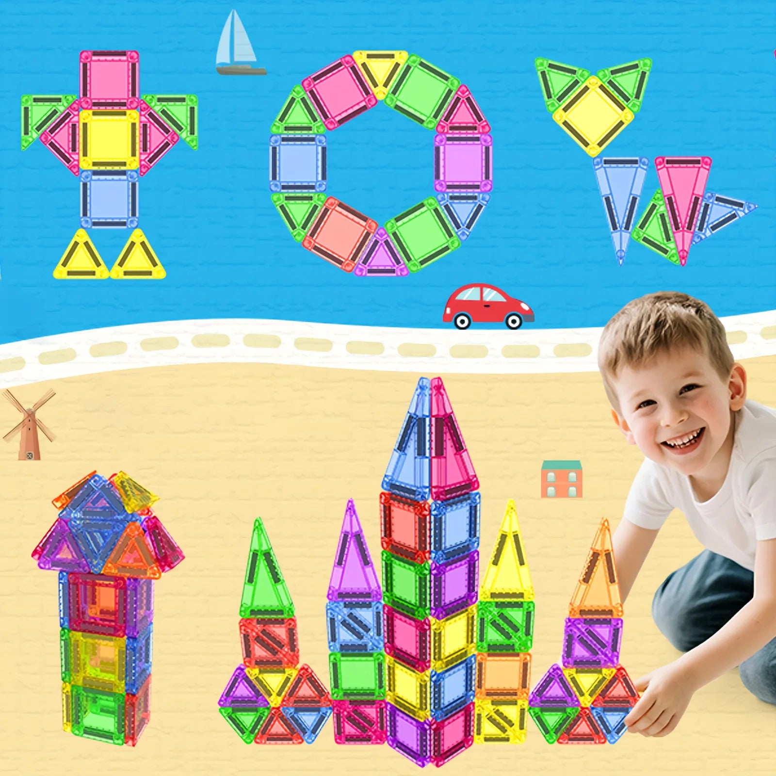 Mini Magnetic Tile Toys, with a Metal Box for Easy Portability, Magnetic Building Blocks That Can Be Played with Anywhere, Convenient Storage, Suitable for Holiday or Birthday Gifts