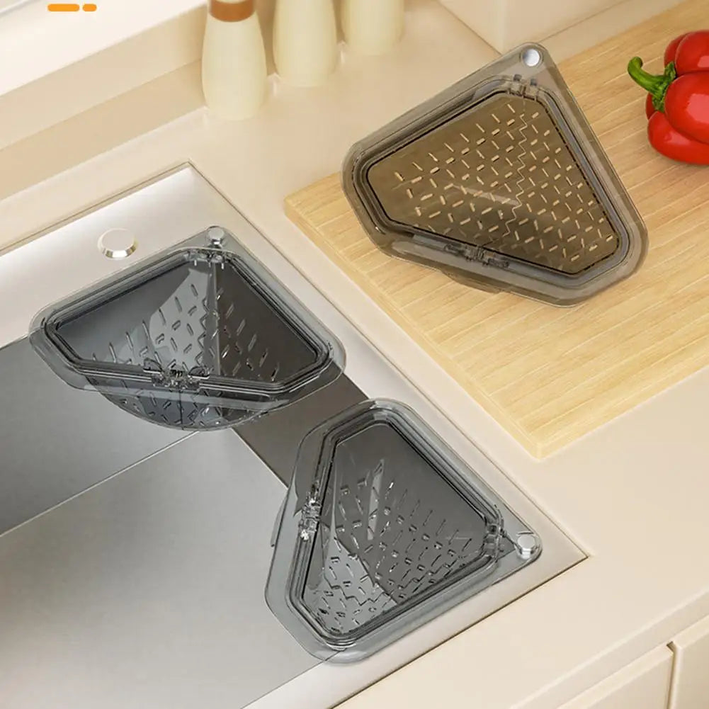 Magnetic Sink Strainer Triangle Drain Basket Food Catcher Kitchen Scrap Filter Vegetable Fruit Waste Drainage Corner Basket