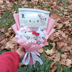 Hello Kitty Plush Bouquet with Rose Kawaii Anime Fluffy Stuffed Plush Doll Christmas Valentine's Day Holiday Birthday Gift