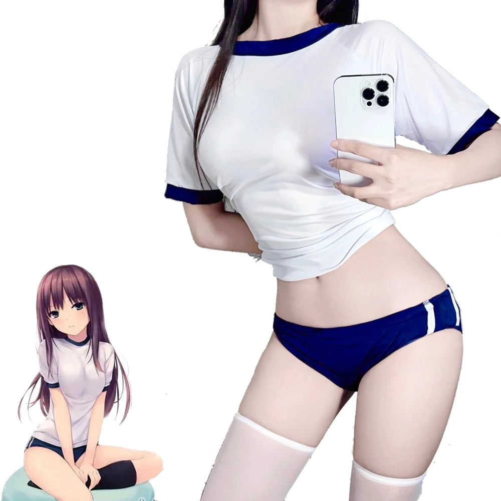 AniLV Japanese Anime Girl Student Gymnastics Gym Outfit Cheerleader Uniform Costume School Girl Sports Sukumizu Cosplay