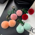 Keychain Key Fob Bag Pendant Fluffy Cherry Keyring Bag Hanging Leaf Artificial Rabbit Fur Ball Key Holder Plush Bag Accessories