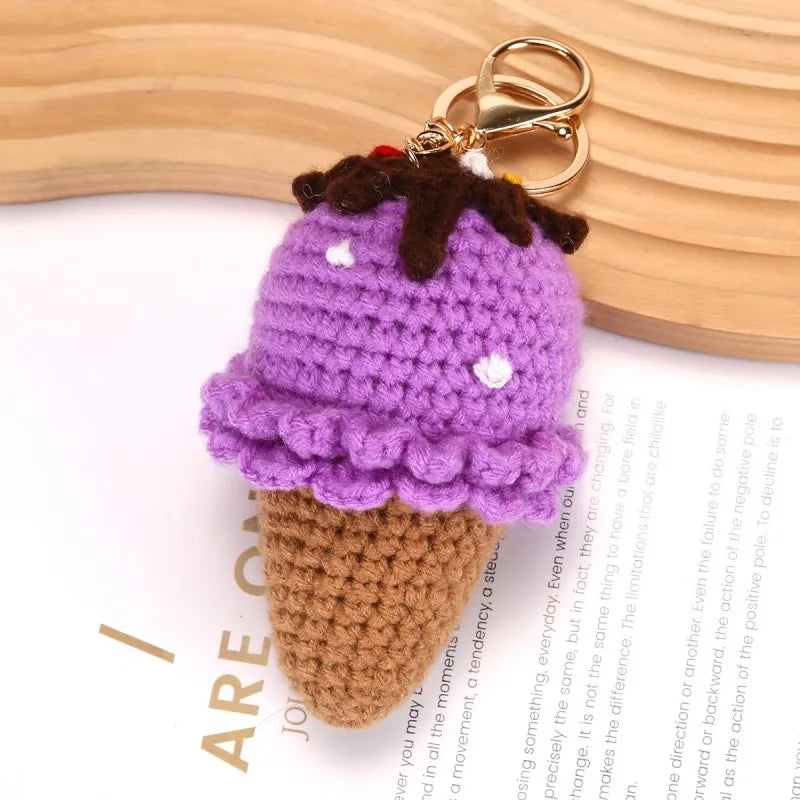Handmaking Crochet Ice Cream Keyrings Wholesale Sweet Ice Cream Cone Series Crochet Keychain For Bag Pendant  Custom Accessories