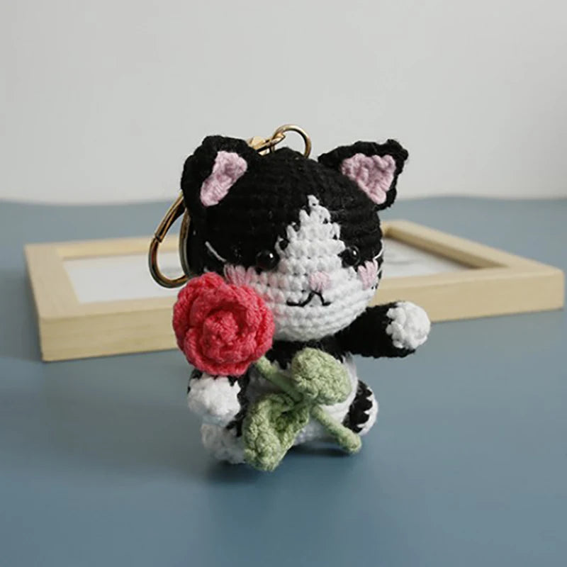 Exquisite Kitten Doll Crochet Keychain For Bag Pendant Knitted Small Cat Doll Keyrings Cute Kitten Keychain Custom Accessories