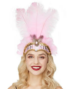Women Carnival Crystal Crown Feather Headpieces 1920s Flapper Headband Show Girl Feather Headdress Mardi Gras Accessories