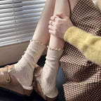 6 Pairs/lot Women's Mid-Tube Socks Hollow-Out Mesh with Flounce Trim Breathable Slouch Trendy and Versatile for Instagram Style
