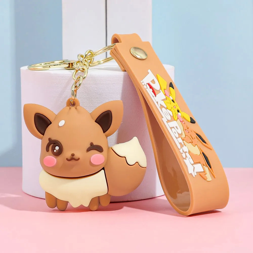 Eevee Keychain Evolution Set, Flareon Jolteon Vaporeon Plush Keychain, Pokémon Eeveelutions Key Ring for Fans