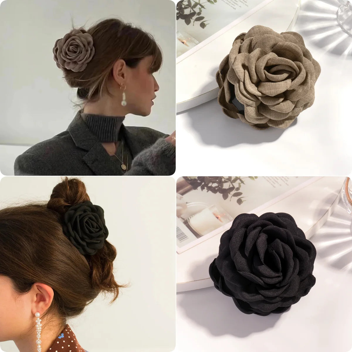 16 Colors Sweat Medium Size Cotton Fabric Rose Flower Hair Claw Clips for Women Korean Ctach Shark Clamp Hair Accessories 2024