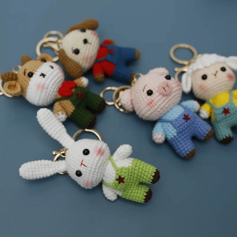 Creative Small Animal Doll Handmake Crochet Keyrings For Bag Pendant Cartoon Puppy Keychain Knitting Animal Doll Keyring Custom