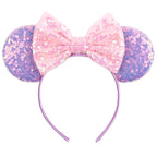 1pc Disney Cute Cartoon Minnie Headband Sequins Ears Bow Hair Hoops Purple Pink Women's Headband for Holiday Party Perfect Gifts