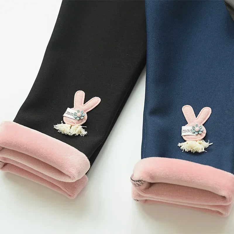 Kids Leggings Cartoon Rabbit Cashmere-Style Leggings Baby Girl Winter Pants Soft Kids' Autumn Wear