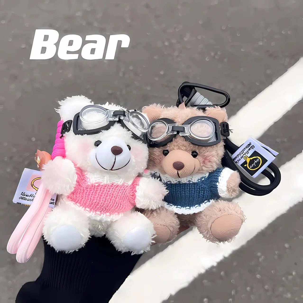 Cartoon Small Bear Keychain Plush Brown Bear Clothes Lovely Glasses Bear Doll Keychain Gifts NOTE: Glasses are not included.