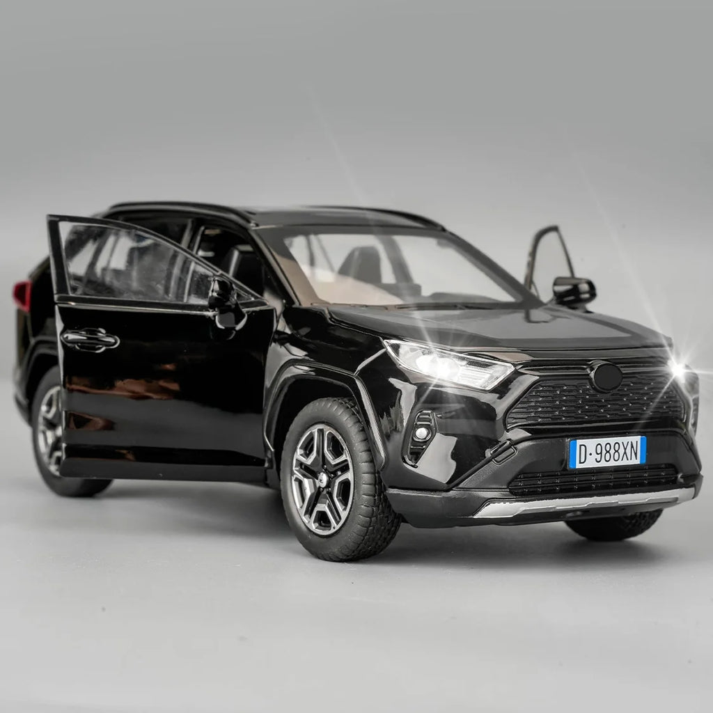 Model Car 1/32 RAV4 Alloy Diecast Collectible Toy Car with Light and Sound Toy Vehicle Door Can Be Opened for Boys Kids Toddler