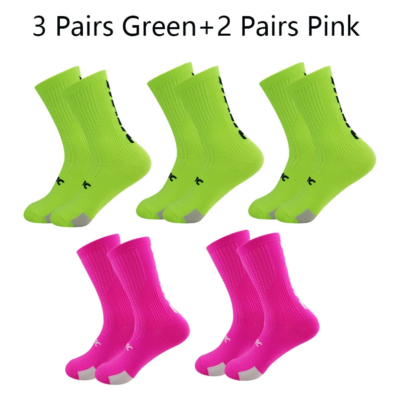 5 Pairs Cycling Socks Men Letter Breathable Bicycle Sport Running Socks Mid Tube Compression Outdoor Racing MTB Road Bike Socks
