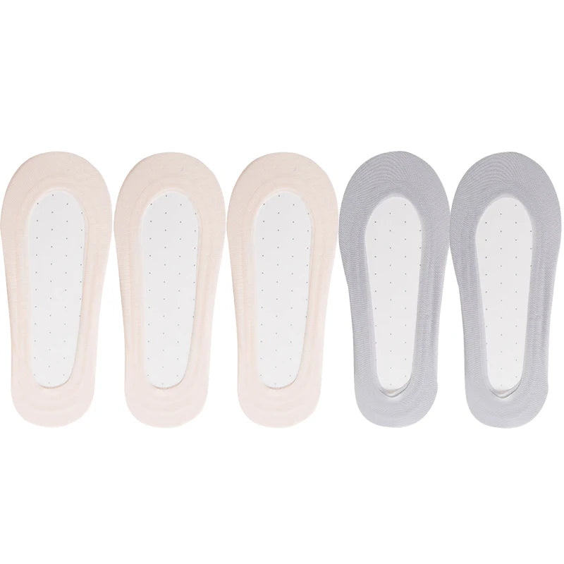 5 Pairs/Lot Socks Women's Ankle Short  No-Show Set Foot Cotton Female Invisible White Low Cut Summer Non-Slip Boat Sock
