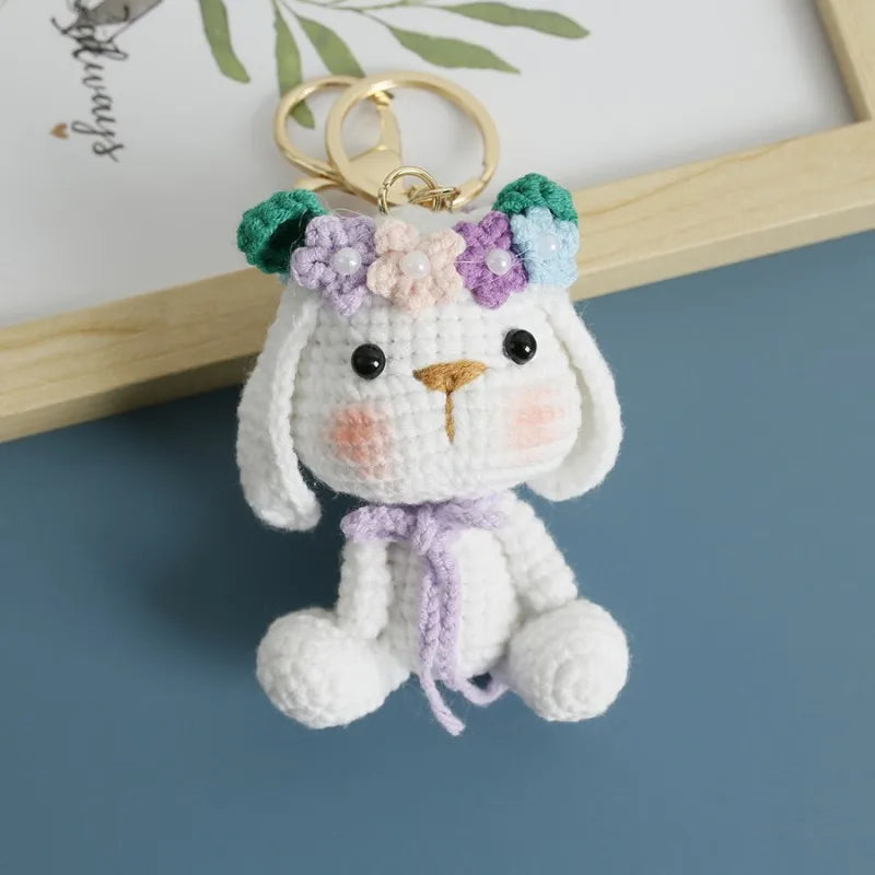 Cute Rabbit Doll Crochet Keyrings Handmaking Knitting Rabbit Keychains Cartoon Carrot Rabbit Keyrings Pendant Custom Accessories