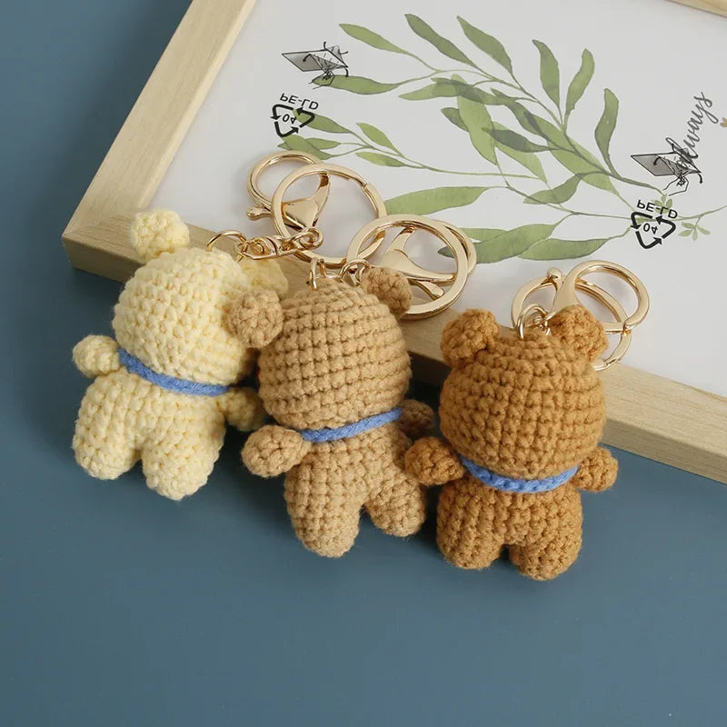 Cute Small Bear Keyrings For Couple Gifts Handmaking Knitted Bear Doll Keychain Animal Doll Crochet Keychain Custom Accessories