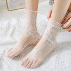 1/2 Pairs Thin Socks Women Summer Ultra Breathable Transparent Lace Socks Lolita Soft Sexy White Ins Mid Socks Fishnet Woman