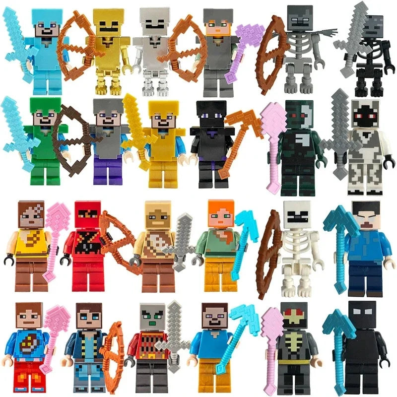 8pcs/lot Minecrafte Creeper Small Building Blocks EnderDragon DIY Steve Cube Skeleton Horse Figures Mini Building Block For Kids