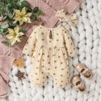 Baby Girls Summer Long Sleeve Printing Love With Bowknot  For Casual Daily Cotton Jumpsuit