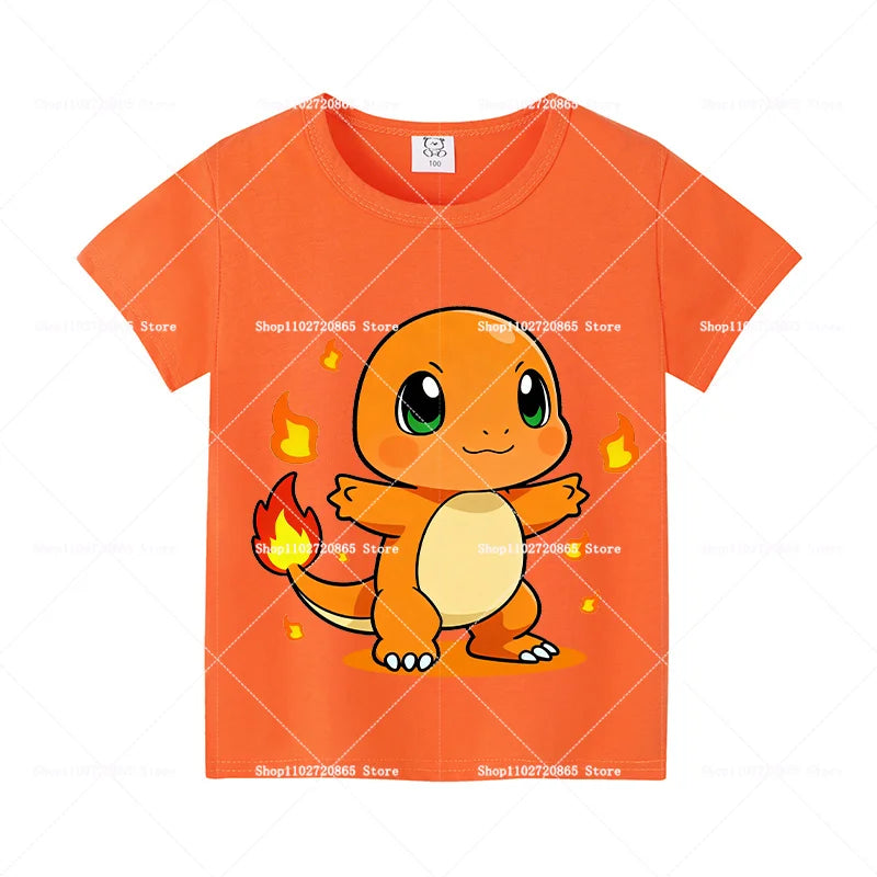 Pokemons Cotton T-Shirt Pikachu Eevee Cartoon Anime Tees Classic Game Fashion Printed Tops Summer Breathable Casual Clothes Gift