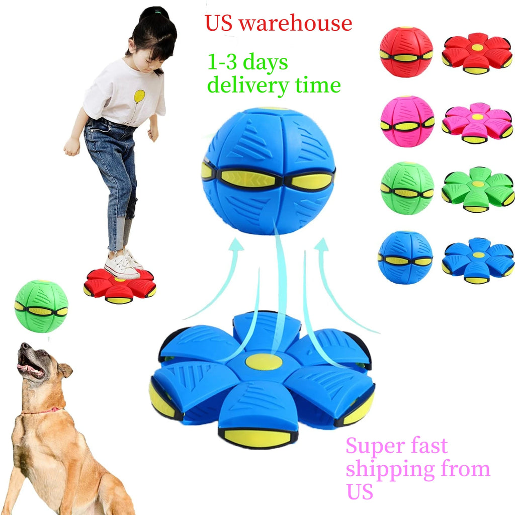 Magic UFO Flying Flat Disc Ball Toy with LED Light Outdoor Garden Sport Deformable Stress Relief Vent Ball for Kids Boys Girls