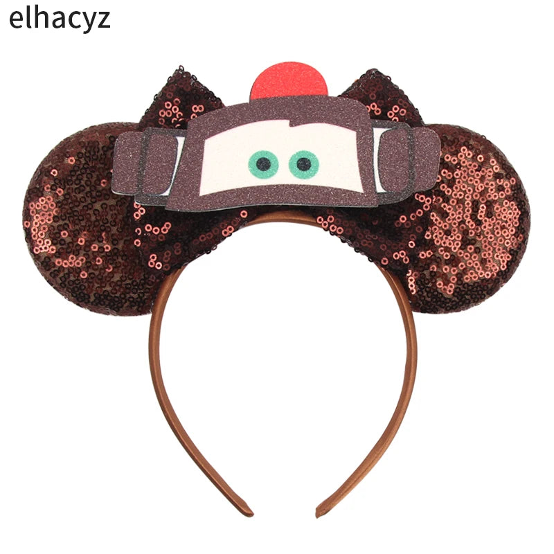 Disney Anime Cars Ears Headbands Women Sequins Bow Hairband Girls Pixar 95 Lightning McQueen Hair Accessories Kids Headwear Gift