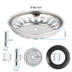 Kitchen Sink Strainer Stainless Steel 80/82/84 Mm Household Water Basin Sink Drainer Strainer Basket Waste Plug Stopper Filter