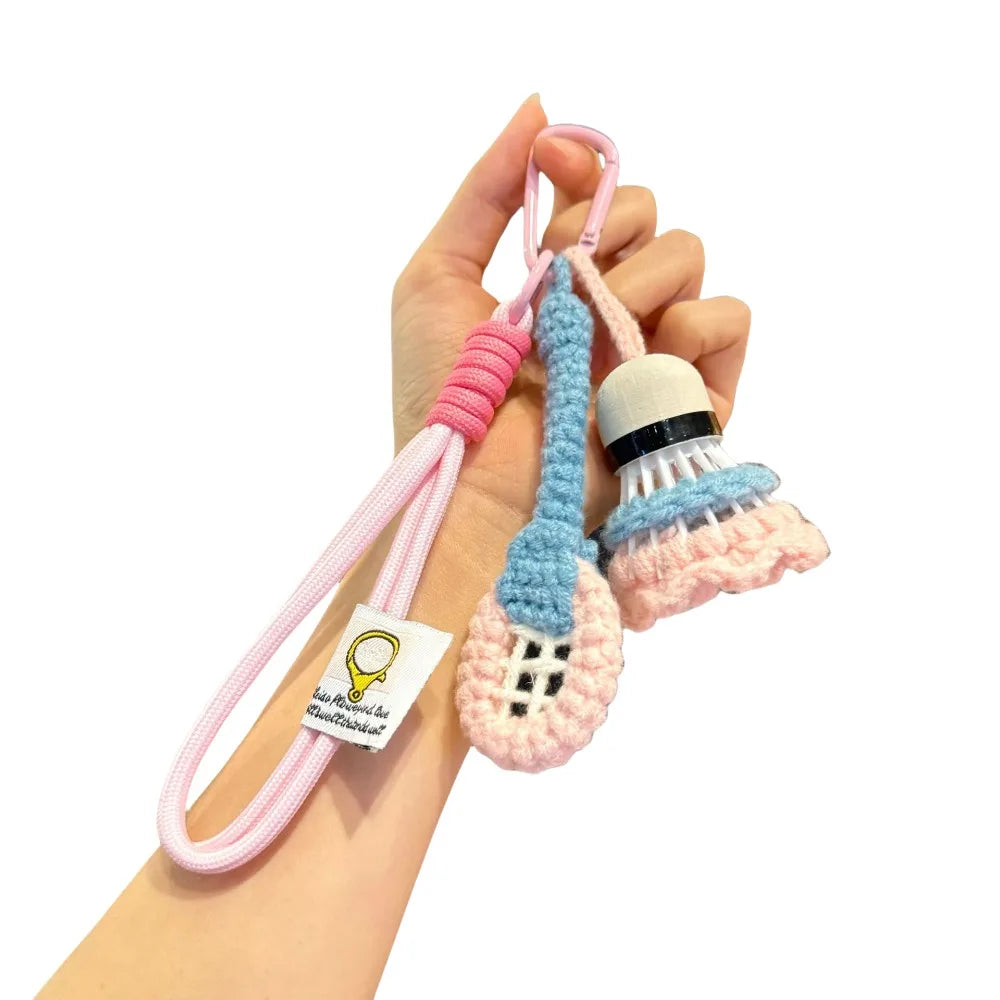 Soft Cute Crochet Badminton Keychain Mini Bright Color Knitted Badminton Pendant Bag Hanging Charms Car Keyring Backpack Decor