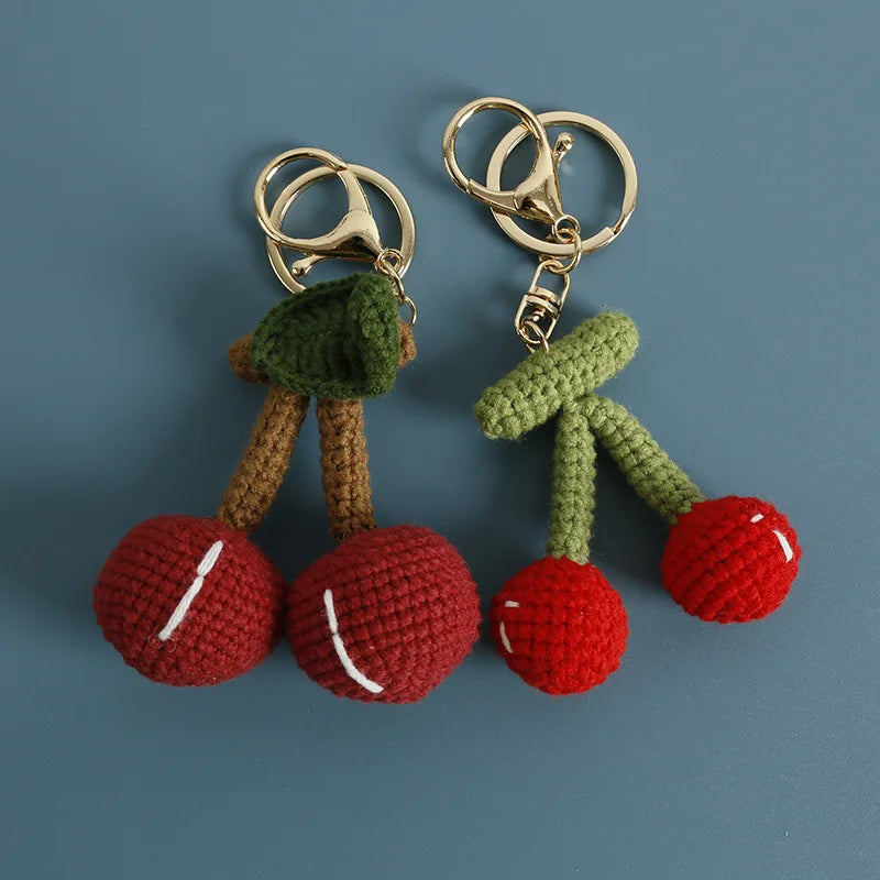 Cute Fruit Series Crochet Keychain Handmaking Knitted Strawberry Keyrings Cute Cherry Keyrings For Bag Pendant Custom Accessory